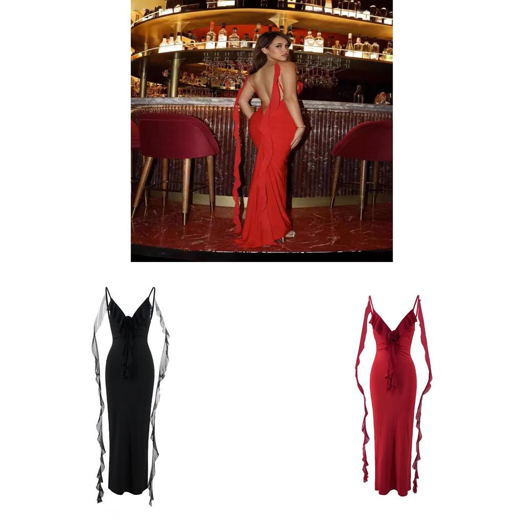 Sexy Backless Vneck Fish Tail Evening Dress With Splicing Fabric