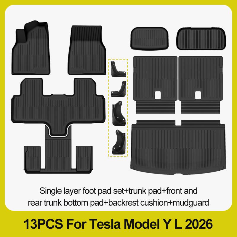 Tapis de sol 6 places pour Tesla Model Y L 2026+, tapis de coffre TPE 3 rangées, housse de siège arrière, doublure de coffre avant, plateau de
