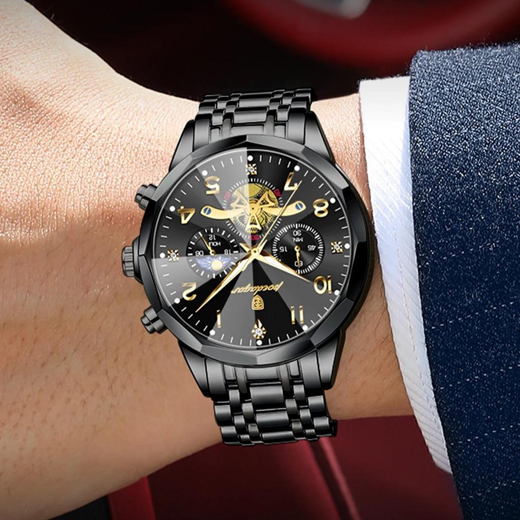 POEDAGAR Exquisite Business Men Watch Waterproof Luminous Chronograph Luxury Man Watches Stainless Steel Men's Quartz Wristwatch