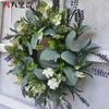 Small Artificial Wreath With Bunny Tail Leaves Eucalyptus Door Decor Purple Plastic Floral Garland