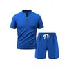 TK Men's Trendy Half-Zip Short-Sleeve Waffle Shorts Set