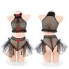 Chinese buckle tassel mesh split pack sex underwear sexy black mesh plus size set