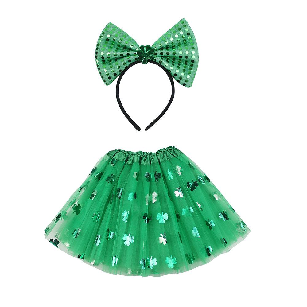 Stpatricks Day Lucky Green Clover Adult Sequin Yarn Short Skirt Hoop Festival