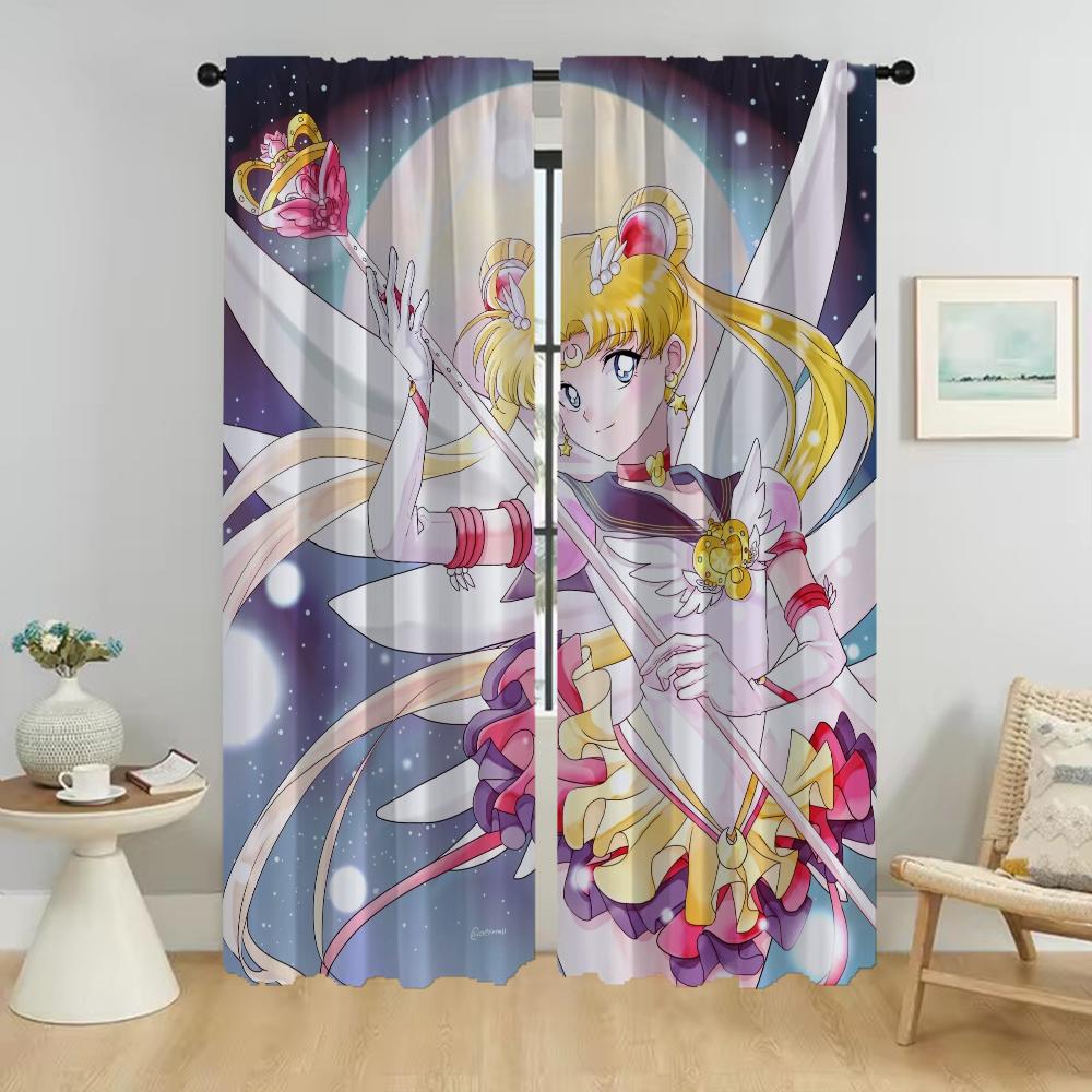 Sailors Moones Halloween Decoration Anti-mosquito Curtains for Camera Home Interior Curtains 2 Pieces Living Room Curtain Shades