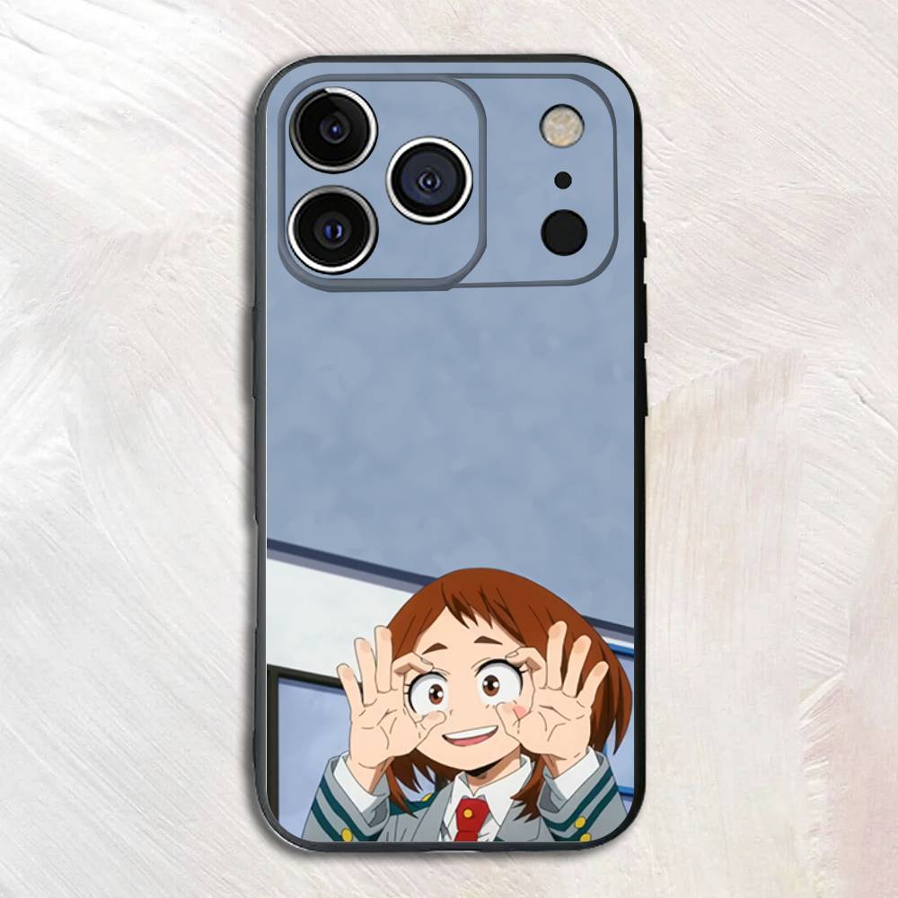 Anime Figur O-Ochaco U-Uraraka Schwarzes Handyhülle Für iPhone 17,16,15,14,13,12,13,11 Pro Max Plus mini Silikon Weiche Rückseite