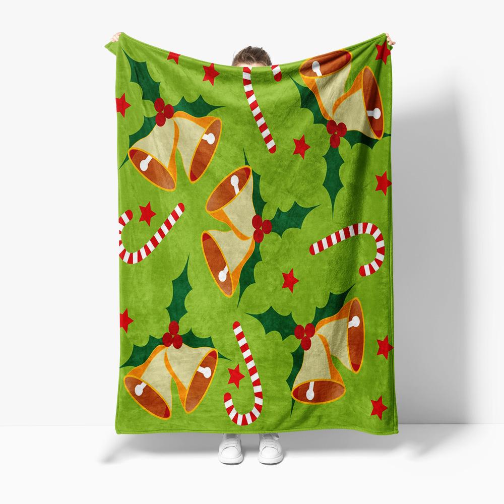 Festive Holiday Throw Blanket Christmas Flannel Blanket Cozy Winter Decor Reindeer Pattern Xmas Gift Home Comfort Warm Bedspread