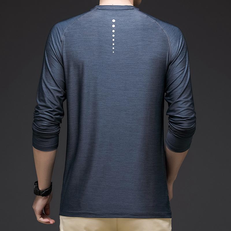 Round Neck Men's T-shirt Sports Casual Thin Quick-drying Long-sleeved Fitness Jogging Tops for Young and Middle-aged Daddy Outfit