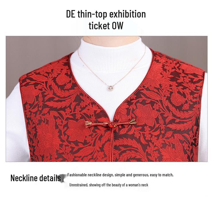 Autumn Retro Frog Button Vest: Elegant Round Neck Top for Middle-aged & Elderly Women