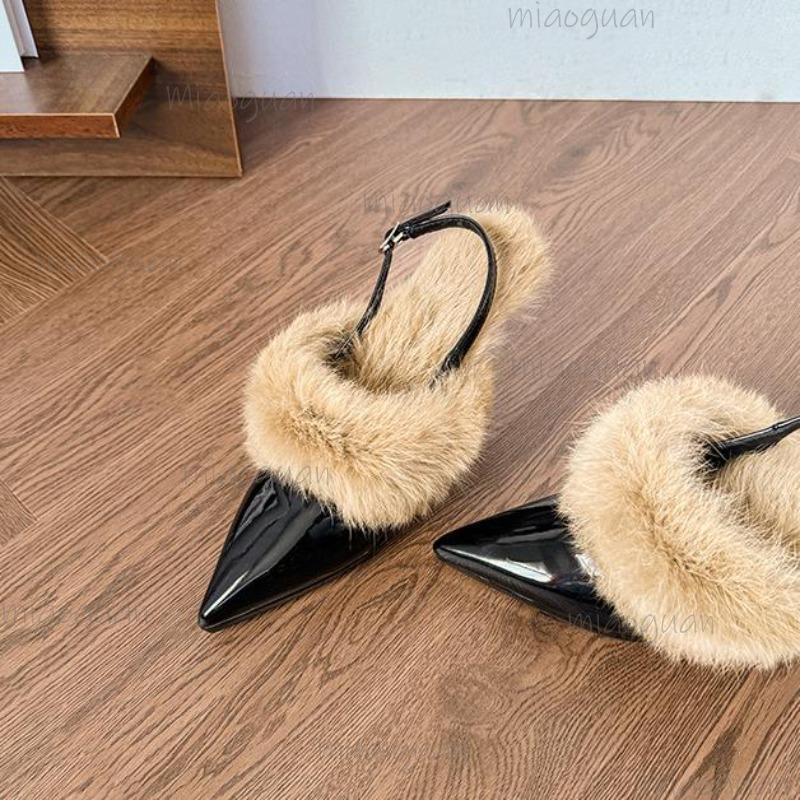 High Heel Pumps for Ladies Elegant Thin Heels Short Plush Women's Sandals Fashion Autumn Winter Ankle Straps Tacones Size 34-42