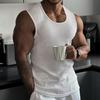Men Sleeveless Fitness Tank Top Solid Knit Workout T-shirt Sport Running Training Gym Bodybuilding Summer Tee
