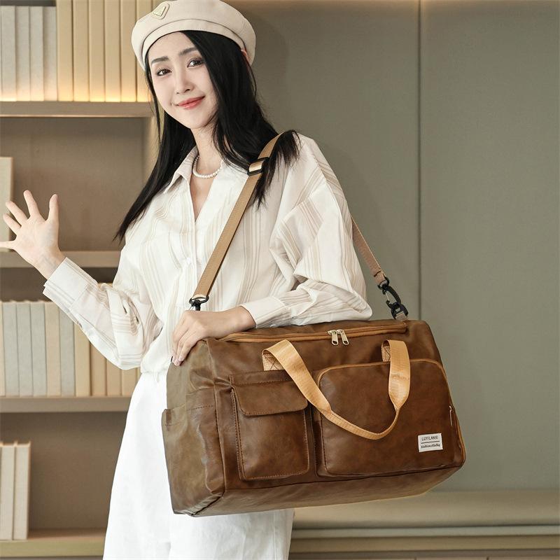 Unisex PU Leather Sports Bag with Wet/Dry Separation, Oxford Cloth, Shoulder Strap for Travel & Fitness