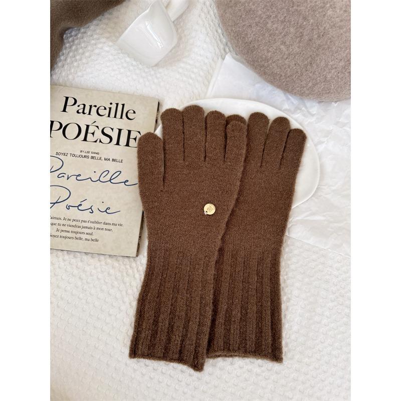 

Женские зимние вязаные шерстяные перчатки без пальцев с шерстяной круглой этикеткой и сенсорным экраном для студенческих пар для сохранения тепла и защиты от холода