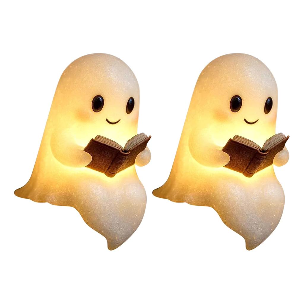 Cute Ghost Reading Lamp Adorable Ghost Night Light for Halloween Decor Book Lovers Cartoon Ghost Bedside Lamp for Reading