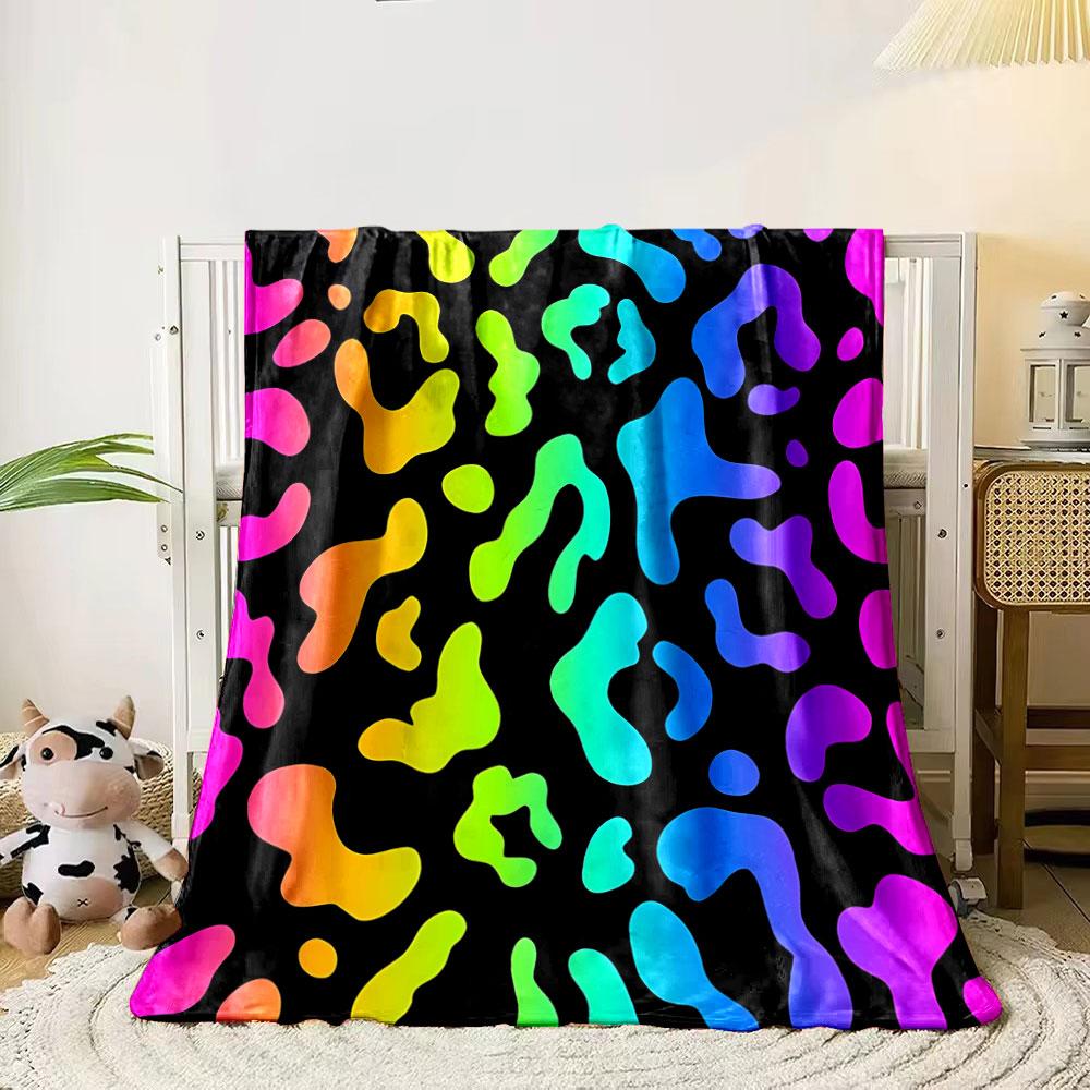 Abstract blob shapes with a vibrant rainbow gradient on a black background. for all seasons blanket lunch break throw gift 80cm x 120cm