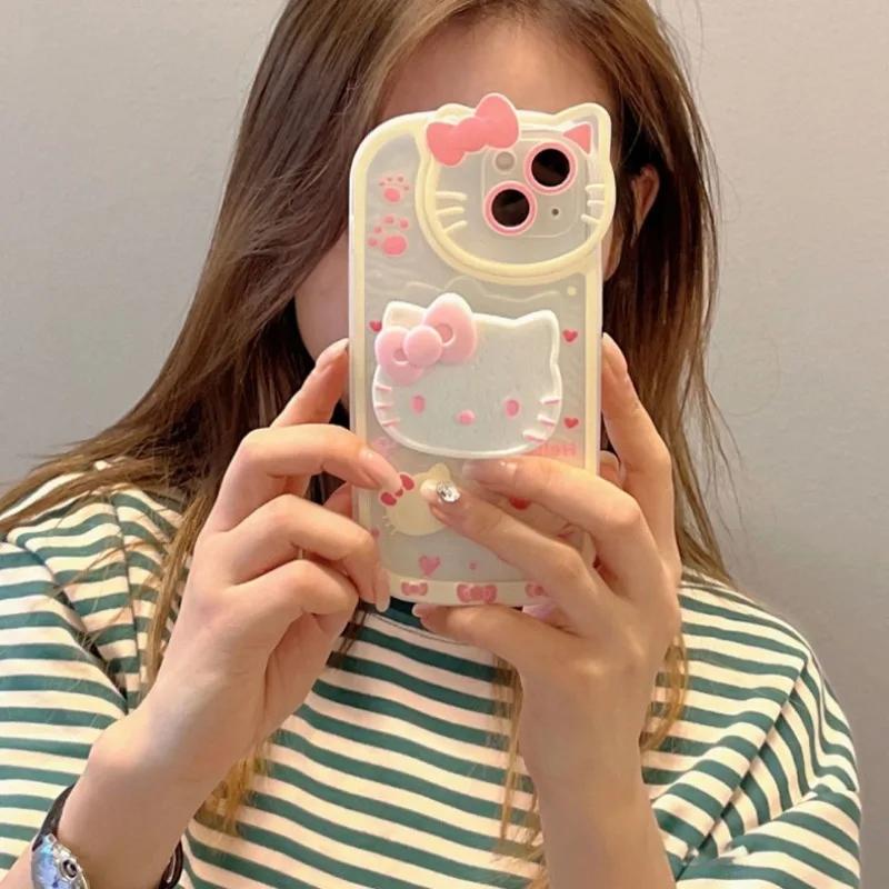 

Sanrio Hello Kitty Подставка Чехлы для телефона Для iPhone 16 15 14 11 13 12 Pro Max XR XS 7 8 Plus Оригинальный противоударный чехол Y2K For iPhone 15