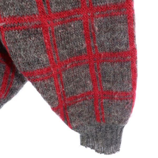 ICEWEAR 80s Vintage Wool Check Long Sleeve V Neck Knit S Gray Sweater Men's Used