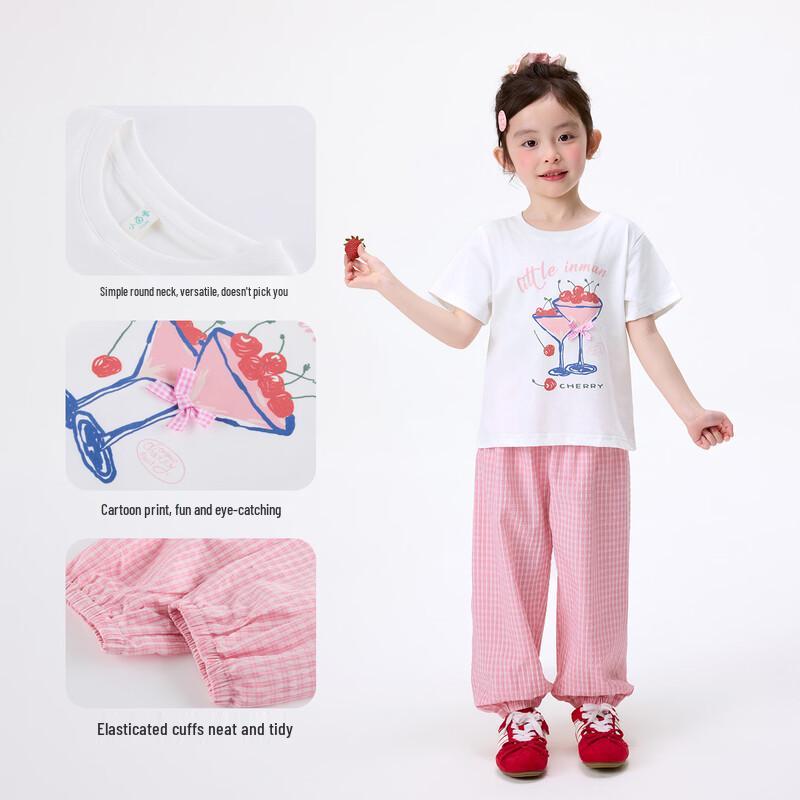 Girls' Cherry Print Plaid Short Sleeve Set