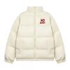 Mens Winter Retro Flocked Embroidered Zip Stand Collar Puffer Jacket Thick Warm Casual Streetwear