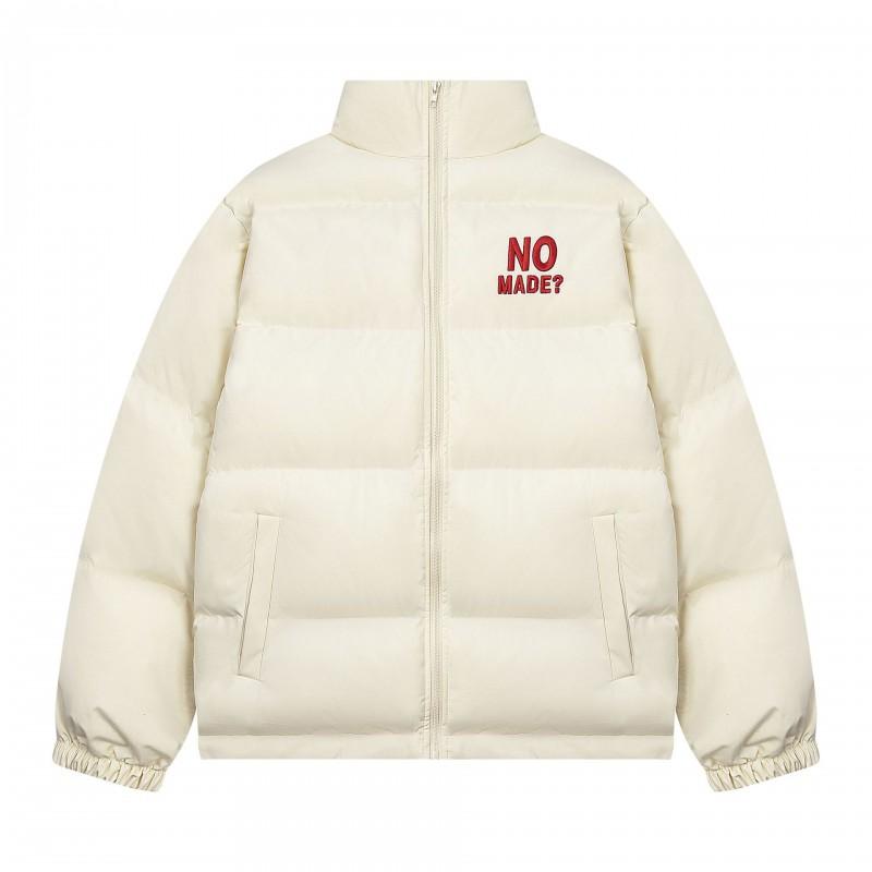 Mens Winter Retro Flocked Embroidered Zip Stand Collar Puffer Jacket Thick Warm Casual Streetwear