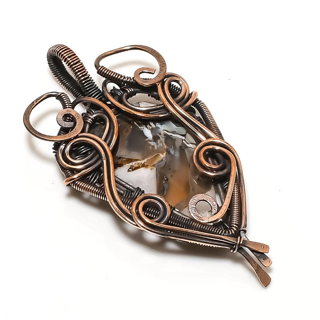 Indonesischer Opal 999 Kupferdraht gewickelter Anhänger, Handgefertigter Edelstein Schmuck Anhänger Geschenk zum Geburtstag