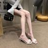 2025 Summer New French Crystal Slippers Wear High Heels Non-slip and Thin High Heels Sandals Versatile High Heels