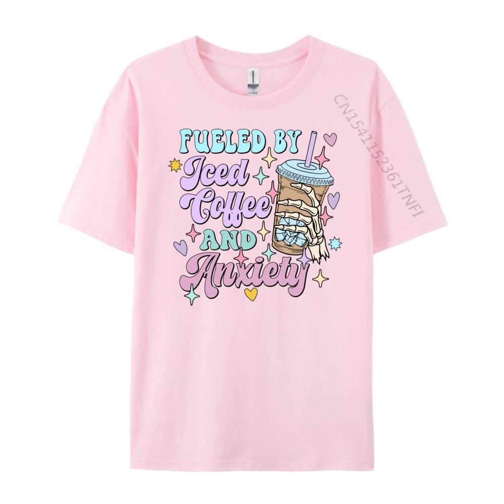 Fueled By Iced Coffee And Anxiety Coffee Shirt Green And White Graphic T Shirt Summer Funny T Shirts Gift