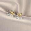 Elegant Zircon Flower and Pearl Stud Earrings - High-End Niche Design