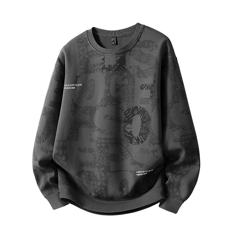 Men s Plus Velvet Thick Round Neck Sweatshirt - Large Size, Letter Print, Autumn/Winter Collection M