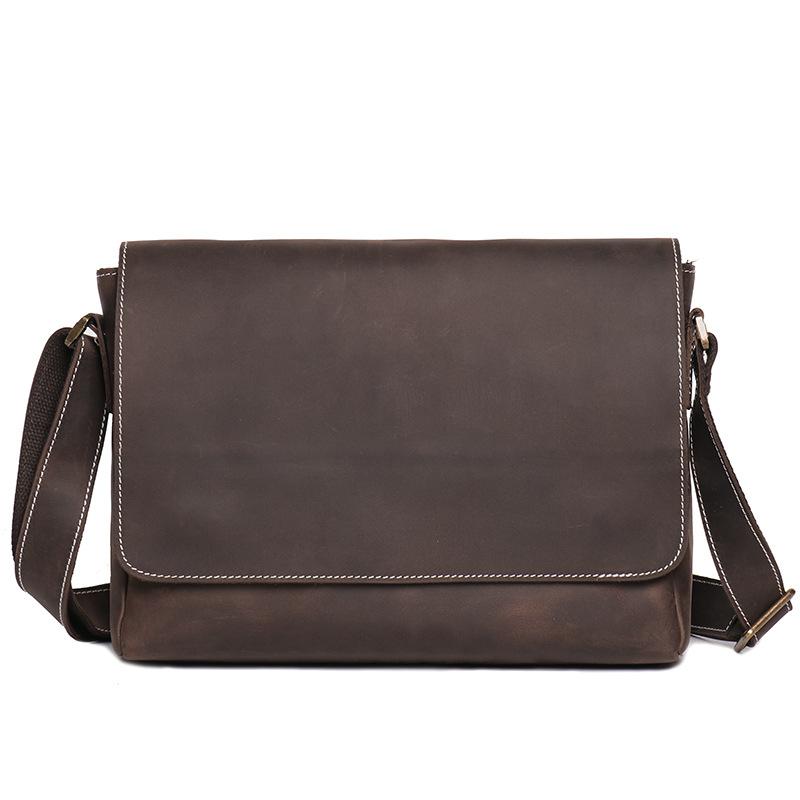 

New Retro Handmade Men s Shoulder Bag, Cowhide Crossbody Bag, Casual Crazy Horse Leather Men s Bag, Genuine Leather Mailman Bag