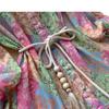 Women's Chiffon Print Dress: Stand Collar, Long Sleeve, Tie-Waist, Perfect for Spring & Autumn Vacations