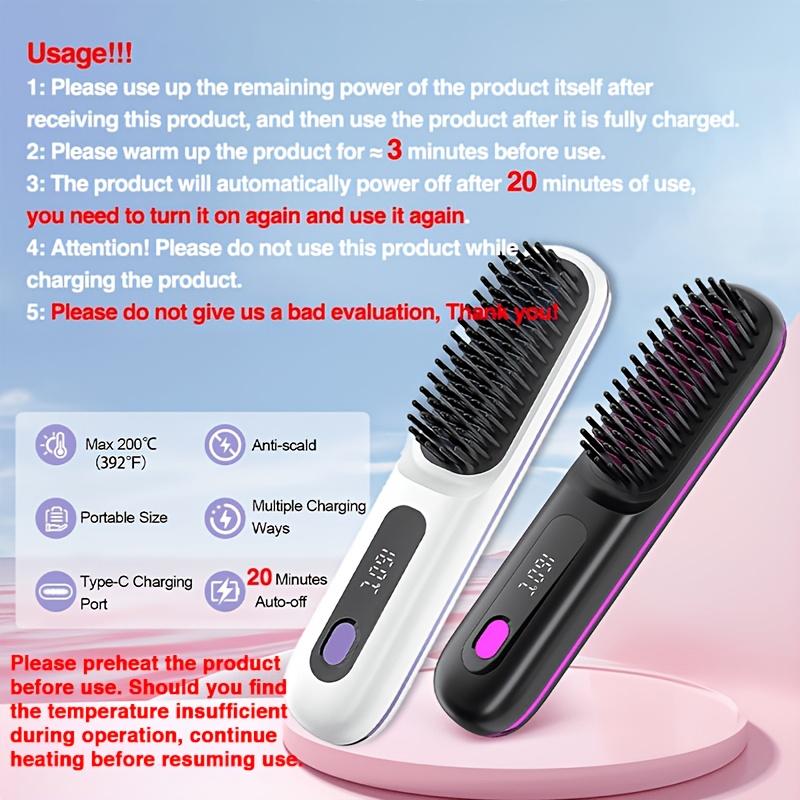 Pettine Lisciante Wireless per Capelli - Tipo Portatile Ricaricabile Type-C Spazzola Lisciante con Riscaldamento Rapido e Design Anti-Scottatura per Donne
