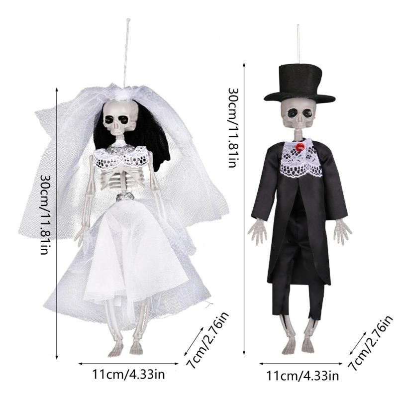 Halloween Decorations Outdoor Hanging Bride Groom Skeleton Poseable Hanging Skull Scary Room Pendant Yard Decors