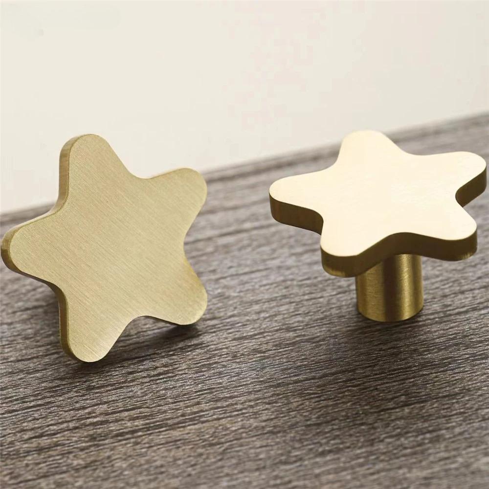 Pure Copper Star Shape Cabinet Knobs Children's Room Five Pointed Star Brass Handles Wardrobe Kitchen Pulls Handle Cupboard Hook