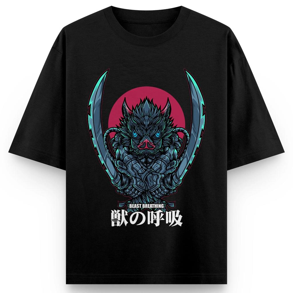 Demon Slayer Hashira T-Shirt Men's Black Anime Pillar Print Graphic Tee Japanese Kanji Lettering Oversized Streetwear