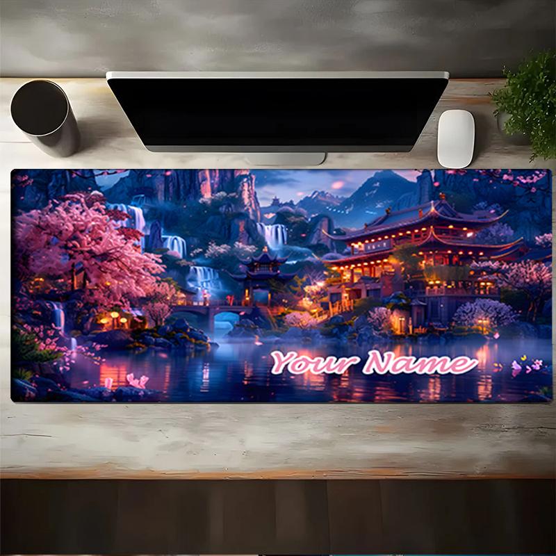 1PC Custom Name Ethereal Waterfall Village Mouse Pad, Keyboard and Mouse Desk Pad, for Computer Notebook Birthday Gift For Any Room Or Office