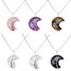 Crescent Pendant Necklace Moon Shape Crystal Necklaces for Women Men Natural Stone Collar Chain Choker Jewelry