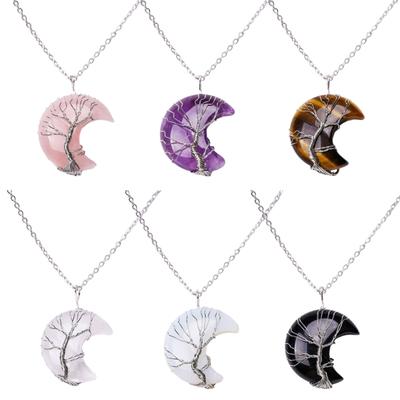 Collier pendentif croissant forme lune colliers en cristal pour femmes hommes chaîne de collier pierre naturelle choker bijoux