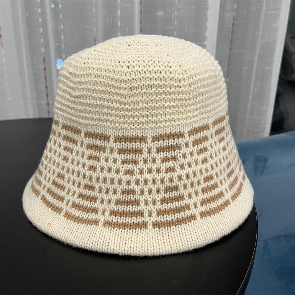 Mixed Color Jacquard Wool Knitted Bucket Hat Women's New Face Small Autumn and Winter Basin Hat Bucket Hat Tide