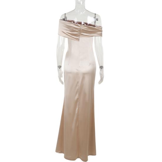 Prom Dress for Women Off Shoulder Satin Evening Party Formal Gown High Slit Cocktail Wedding Guest Maxi Dress