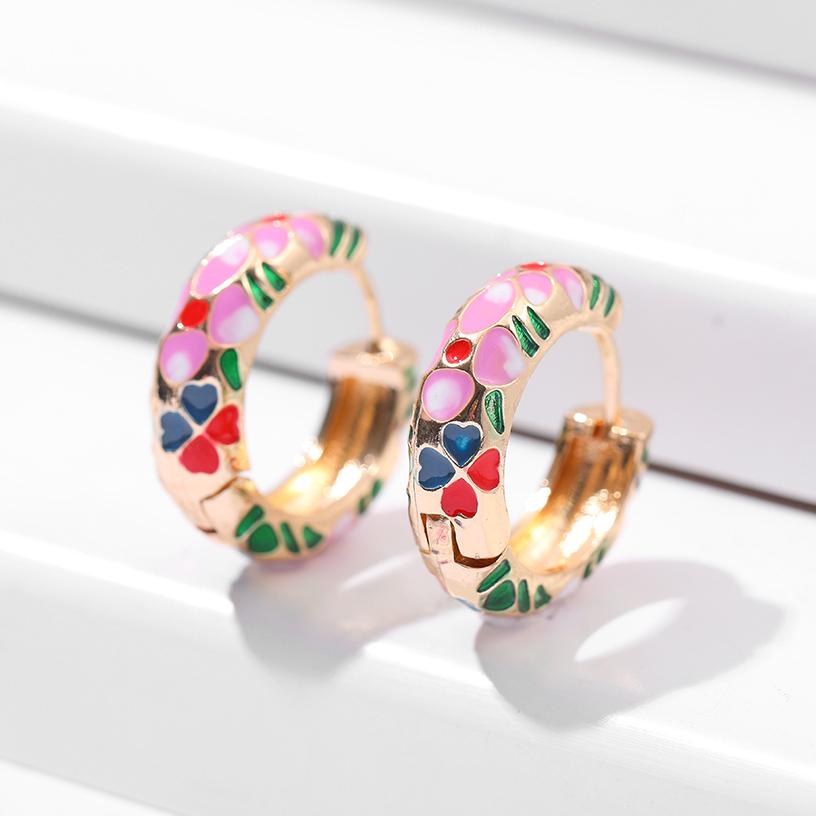 Orecchini a Cerchio Piccoli Floreali Colorati Vintage Fiori e Piante in Metallo Smaltato Cerchio Huggie Hoops Gioielli Trendy da Donna Regalo