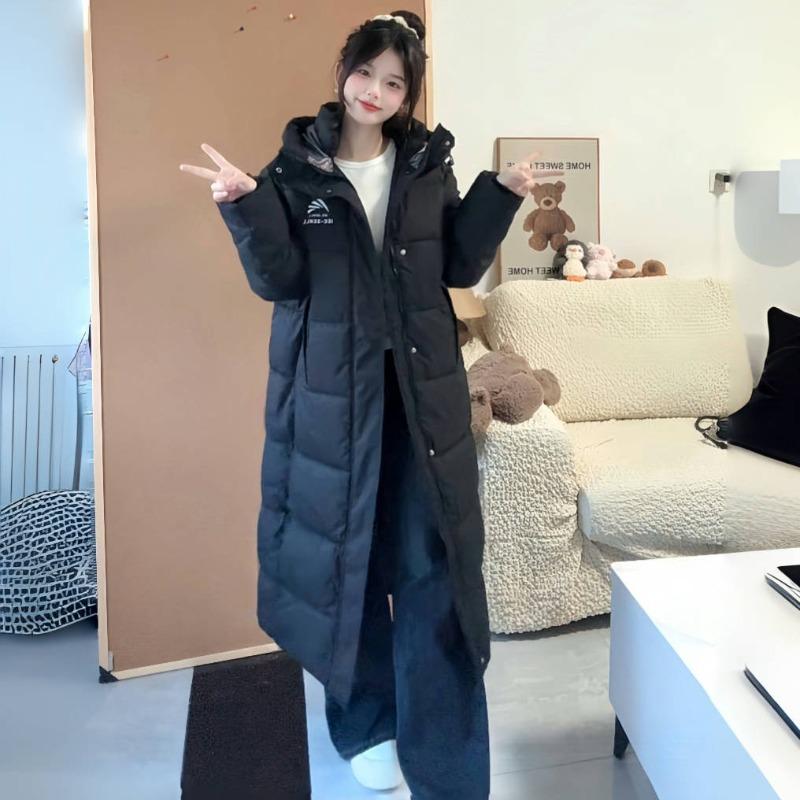 

Winter new cotton-padded jacket loose thickened warm cotton-padded jacket women s medium and long knee warm hooded down cotton-padded jacket S suggestion [95--110] catties чёрный