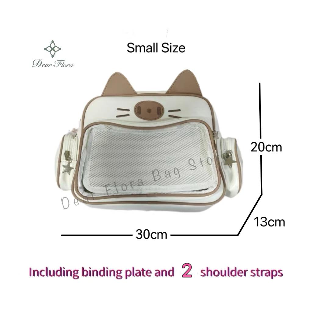 New Korean Kawaii Cat Ita Bag Cute PU Shoulder Bag Girls Transparent Pocket Harajuku Crossbody Bag Women's Fashion Backpacks
