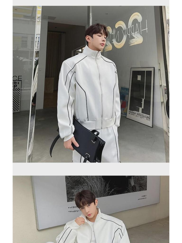 Luxury Men's Casual Sports Suit: Loose Cardigan Jacket & Wide-Leg Pants Set