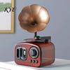 Retro Desktop Ausstellungsstück Mini Grammophon Spieluhr Ornament, Vintage Holzmaserung Phonograph Form Sammlerfigur Box, Dekoration für Café