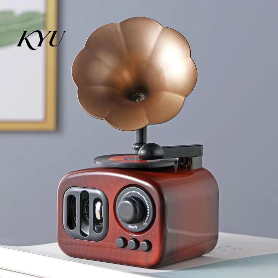 Retro Desktop Ausstellungsstück Mini Grammophon Spieluhr Ornament, Vintage Holzmaserung Phonograph Form Sammlerfigur Box, Dekoration für Café
