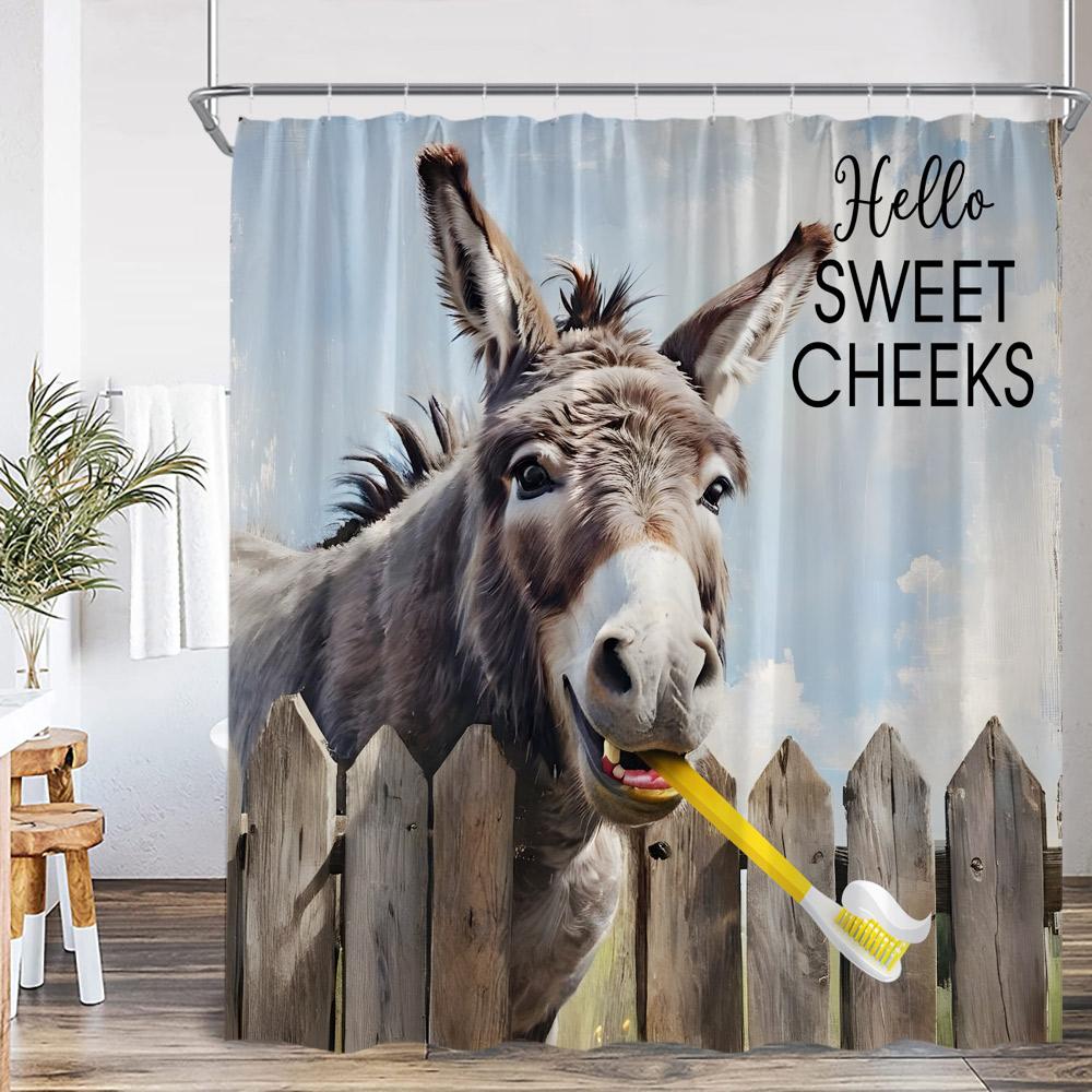 Zabawna Kreskówka ze Zwierzętami Zasłona Prysznicowa Kąpiący się Pies Zwierzęta Gospodarskie Wiejski Wystrój Łazienki Dziecko Dziecko Poliestrowa Zasłona Kąpielowa z Hakiem