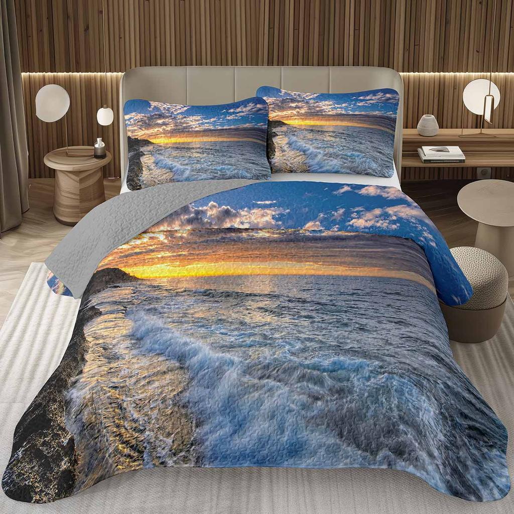 Natural Scenery Bedspread, Sunrise Landscape Coverlet Set,Twin Full Queen King Quilted Bedding Set for Girls Teens Women Bedroom