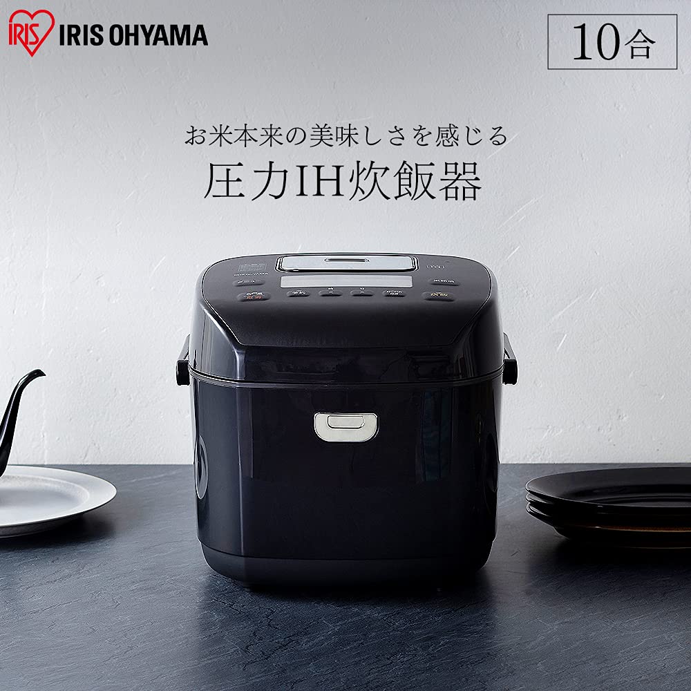 Iris Ohyama Rice Cooker 10 Cups Pressure IH Type 40 Different Types of Cooking Function Extra Thick Pot Large Firepower Brown Rice Black RC-PD10-B