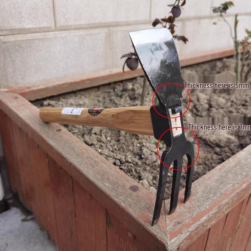 Zhengqing Forged Hoe & Rake: Dual-use Gardening Tool with Wooden Handle for Planting & Soil Loosening – Durable & High-Quality.