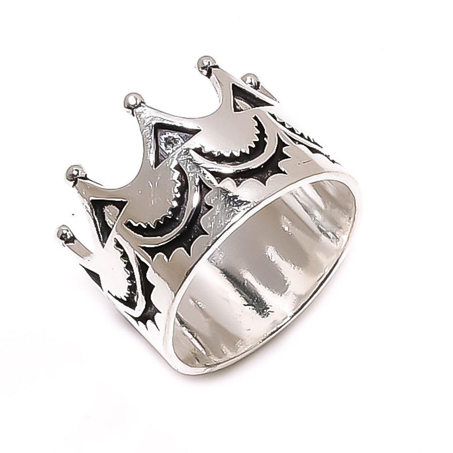 Natural Crown Look Gemstone 925 Sterling Silver Jewelry Ring Size 7.5 ETC-14460
